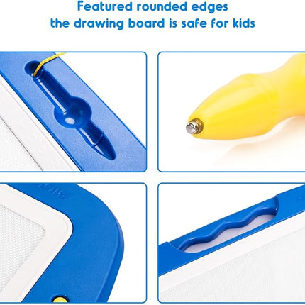 SGILE Large Magnetic Drawing Board for Kids, Toddlers Toys for 1 2 3 4 Year Old, Etch & Sketch Pad with 4 Stamps, Learning and Educational Toys for Boys Girls Gift, 16 ×13 in (42 x 32 CM), Blue