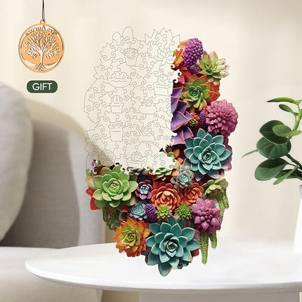 delobil Puzzles for Adults 1000 Pieces with Puzzle Saver - Succulent Wooden Puzzle Unique Liberty Adult Jigsaw Puzzles Brain Teaser Family Game Gift 28.1'' x17.3''