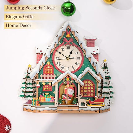 3D Wooden Puzzles for Adults - Christmas Snow House Puzzles, Clock 3D Mechanical Wood Model Kit, Good Gifts Idea for Family and Friends, DIY Model Kits for Home Decor