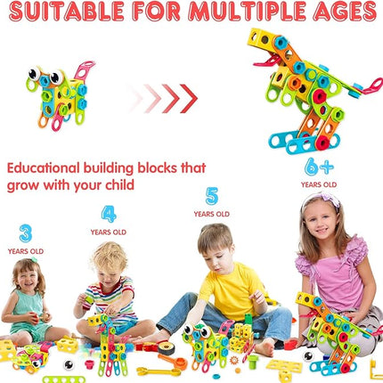 NXONE 195 PCS Educational STEM Toys for Boys and Girls Ages 3 4 5 6 7 8 9 10 Construction Building Blocks Toy Building Sets Kids Toys Creative Activities Games with Storage Box