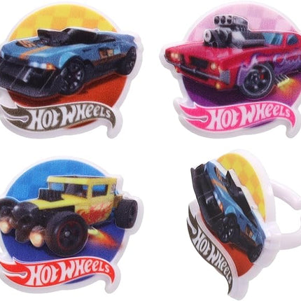 Hot Wheels™ Rings | 24 Epic Stunt Cupcake Toppers | DecoPac Hot Wheels Cars Cake Decorations, Multi-colored, Food Safe & Ready To Use - 24 Pack
