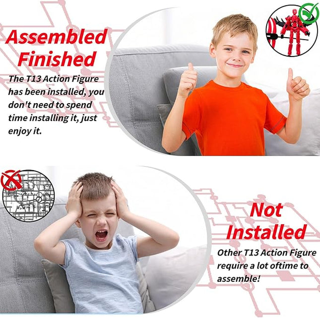 8Inch T13 Action Figure Assembly Completed,3D Printed Multi-Jointed Movable Toy Nova 13 Action Figures Desktop Decorations for Game Lovers Toy (Red Emitting red Light)