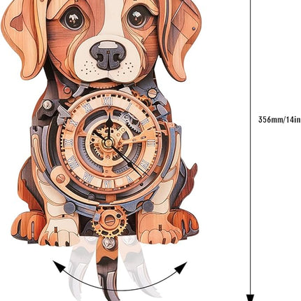3D Wooden Puzzles for Adults Beagle Clock - Model Building Kit for Men Women Clock Puzzle Creative Craft Gift Home Deco for DIY Enthusiasts, Brain Teaser Building Set for Adults
