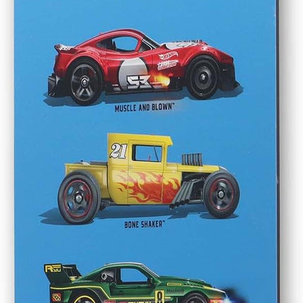 Hot Wheels Car Line-Up Vertical Metal Sign - Large Hot Wheels Wall Art for Kids' Bedroom or Play Room