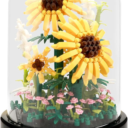 Sunflower DIY Building Blocks Kit - 545 PCS Botanical Flower Bouquet Micro Bricks for Adults & Kids Ages 6+, Creative STEM Gift, Home & Office Decor with Dust Cover