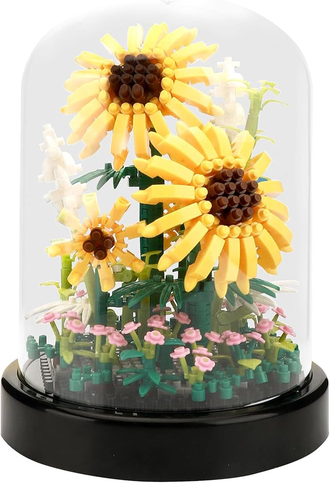 Sunflower DIY Building Blocks Kit - 545 PCS Botanical Flower Bouquet Micro Bricks for Adults & Kids Ages 6+, Creative STEM Gift, Home & Office Decor with Dust Cover