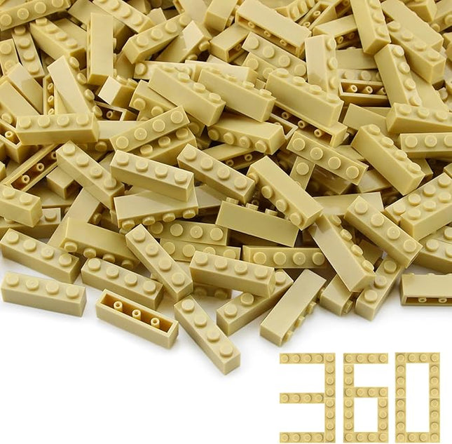 Feleph 360 Pieces 1x4 Bricks Tan Classic Parts Bulk Building Creative Play Blocks Set Toy Basic Accessories Compatible with 3010 3066 Major Brands