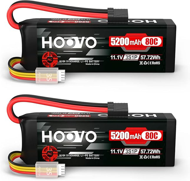 HOOVO 11.1V 80C 5200mAh 3S LiPo Battery with Tracxas Plug for RC Car RC Truck RC Boat Hobby (2 Packs)