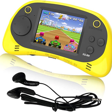 EASEGMER 16 Bit Kids Handheld Games Built-in 220 HD Video Games, 2.5 Inch Portable Game Player with Headphones - Best Travel Electronic Toys for Kids Age 3-10 Years Old Children (Yellow)