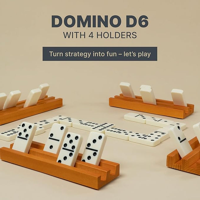 Queensell Dominos Set for Adults with 4 Domino Racks - Double 6 Dominoes Set with Domino Holder, Classic Board Games for Kids and Adults - Double Six Standard Dominos Set 28 Tiles with Travel Case