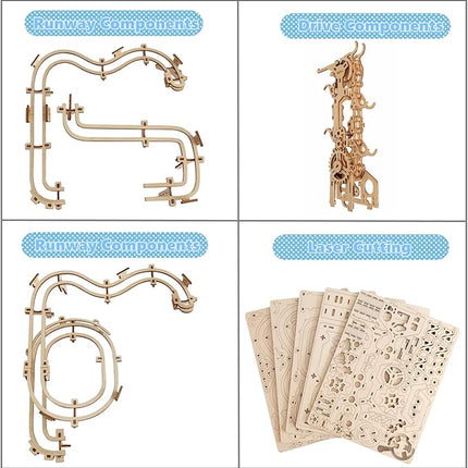 Wooden Marble Run 3D Puzzle - Wood Crafts Mechanical Marble Run Assembly Building Model Kits - Wooden Puzzle DIY Brain Teaser Puzzles - Christmas Birthday Gifts for Adults & Teens
