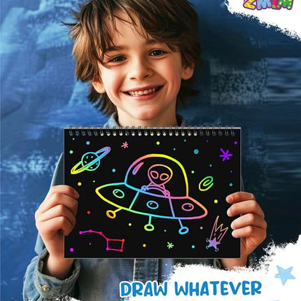 ZMLM Scratch Paper Art-Crafts Gift: 2 Pack Rainbow Notebooks Supplies Toys Easter Basket Stuffers for 3 4 5 6 7 8 9 10 Years Old Girls and Boys Kids Valentine's Day Birthday Party Games (Blue)