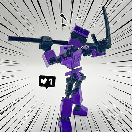 (Assembly Completed) 3D Printed 6.65-inch Action Figure Mini-13, Full Body Mechanical Movable Toy, Multiple Accessories, Desk Decoration, Creative Gifts (Purple)