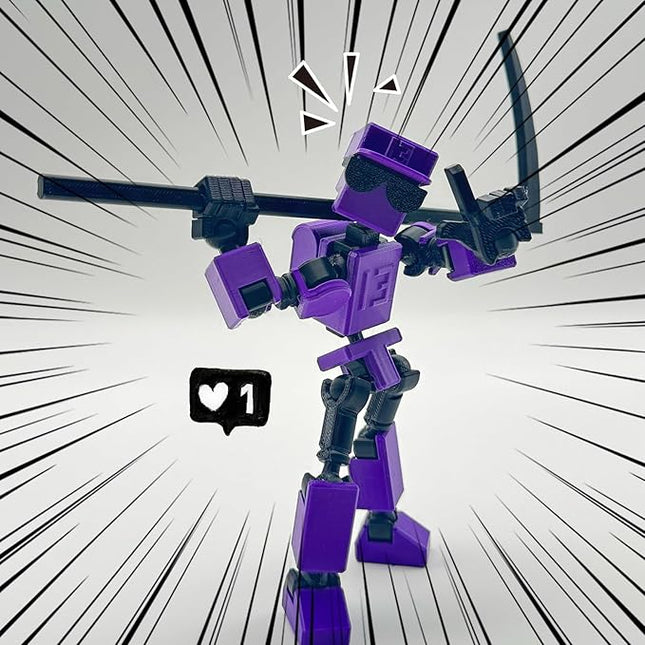 (Assembly Completed) 3D Printed 6.65-inch Action Figure Mini-13, Full Body Mechanical Movable Toy, Multiple Accessories, Desk Decoration, Creative Gifts (Purple)