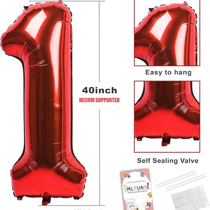 Smlpuame 40 inch Number Balloon 0-9 Red Large Number 7 Balloons,Digital Balloons for Birthday Party Celebration Decorations Supplies, Helium Foil Number Balloons for Wedding Anniversary