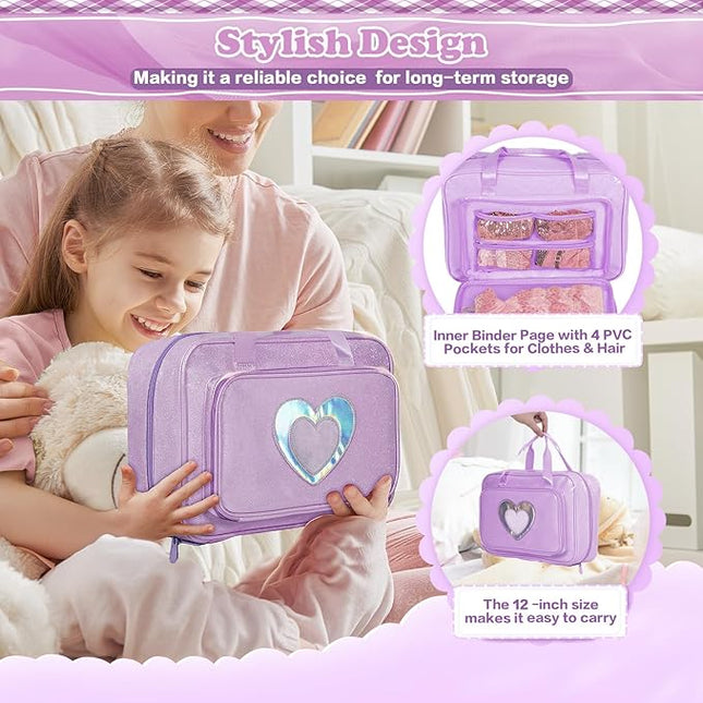 Carrying Case Compatible with Barbie Dolls 12-Inch, Storage Organizer with Handle Holds up to 6 Dolls,Multiple Pockets for Accessories,Toy Storage Box, lavender,Bag Only