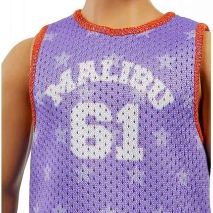 Barbie Ken Fashionistas Doll #165 with Sculpted Brown Hair Wearing Purple “Malibu” Top, Blue Starred Joggers & White Shoes, Toy for Kids 3 to 8 Years Old