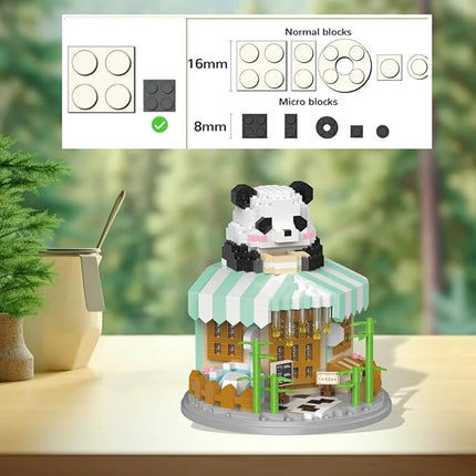 Street View Coffee Shop Mini Building Blocks,911 Pieces Cute Panda Animal Micro Building Sets,Simulation Architecture Construction Toy,Creative Gifts for Adults Teens 12+