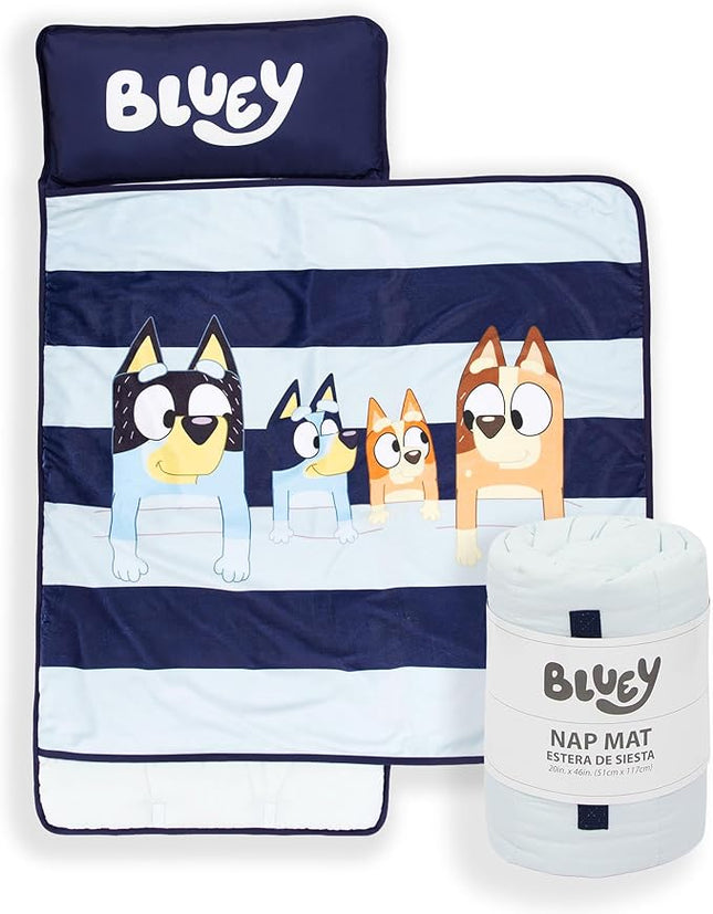 Jay Franco Kids Nap Mat with Embedded Pillow & Blanket – Soft 46"x20" Microfiber Sleeping Bag with Name Tag & Handle