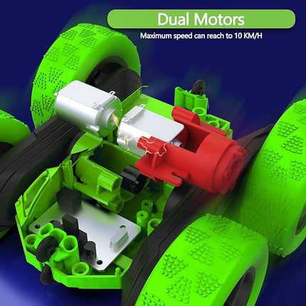 Remote Control Car, Double Sided 360°Rotating 4WD RC Cars with Headlights 2.4GHz Electric Race Stunt Toy Car Rechargeable Toy Cars for Boys Girls Birthday (Green)
