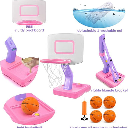 Toddler Pink Basketball Hoop Indoor Set for Age 1-3 2-4 3-5,Adjustable Mini Basketball Hoops for Outdoor Poolside Play,Sport Toys for Little Boys Girls Birthday Gifts