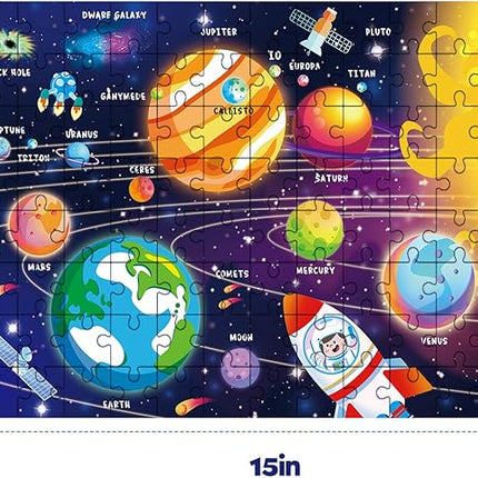 SYNARRY 100 Piece Puzzles for Kids, Space Puzzle for Kids Ages 4-8 Solar System Puzzle, 100 Pieces Puzzles for 3 4 5 6 7 8 Year Olds Boys Girls, Easter Basket Stuffers Valentines Day Gifts for Kids