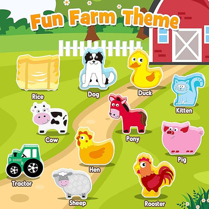 Montessori Toys for Kids 3-7 Wooden Farm Animal Blocks Stacking Games Educational Toy for 3 4 5 6 Year Old Girls Boys Christmas Birthday Gifts for Grandkids Toddler Balance Game Girls Age 3-5