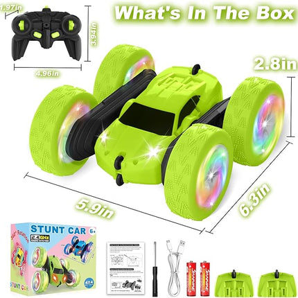 Remote Control Car, Stunt RC Cars, 2.4GHz Double Sided 360° Flips RC Crawler, Outdoor Toys for Kids Ages 4-8, Upgraded USB-C Modular Battery, 5 6 7 8 9 10 +Year Old Boys Birthday Gifts Green