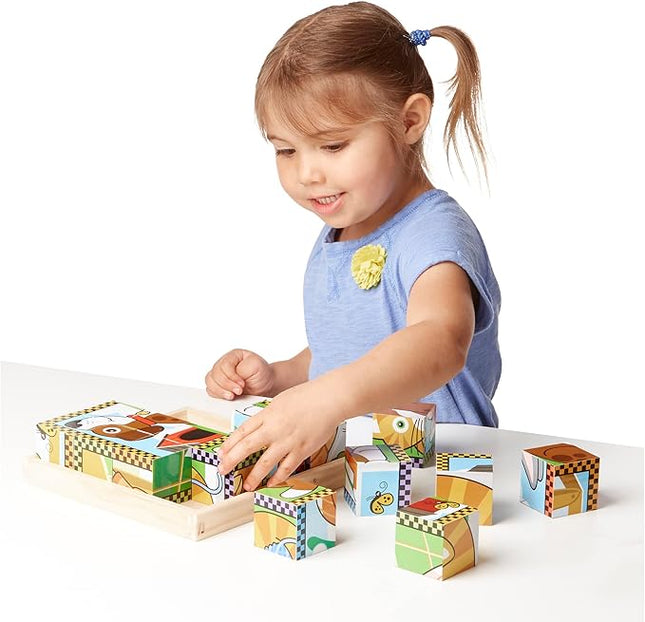 Melissa & Doug Pets Wooden Cube Puzzle With Storage Tray (16 pcs)