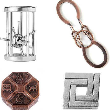 FantasyDay 4 Pcs Brain Teaser Puzzle,Metal Puzzle, Unlock Interlock IQ Test Game, Magic Trick Toy Gift for Kids and Adults