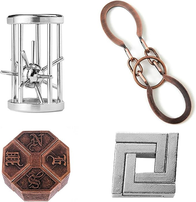 FantasyDay 4 Pcs Brain Teaser Puzzle,Metal Puzzle, Unlock Interlock IQ Test Game, Magic Trick Toy Gift for Kids and Adults