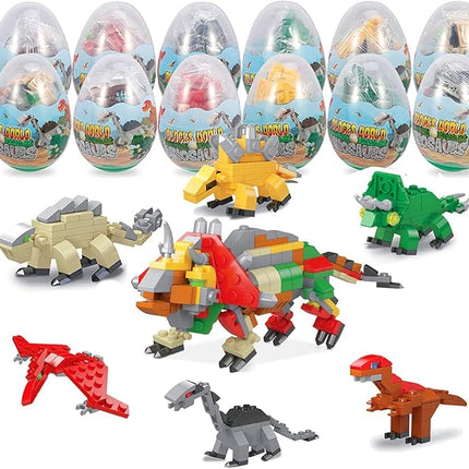 Mini Building Block Sets,12 Pack Dinosaur Toys Building Blocks, 6 in 1 STEM Toys Eggs Building Sets, Party Favors for Kids Goodie Bags Prizes Birthday