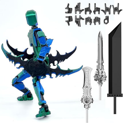 Assembled Titan 13 Action Figure Set, 3D Printed T13 Dummy Action Figure Multi-Jointed Movable Hand, Lucky 13, Desktop Decorations Game Gifts, (Laser Green)