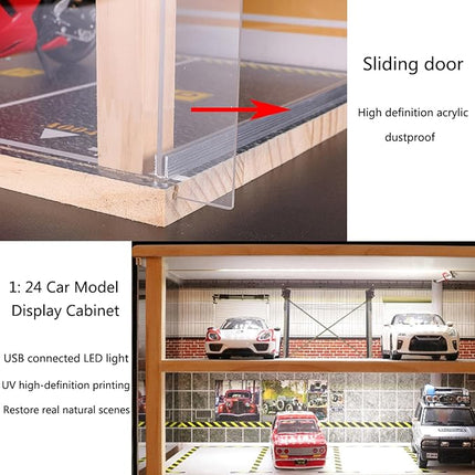 1:24 Scale diecast Car Model Display Case 3 Tiers,with LED Light and Acrylic Dust Cover Toys Car Model Display Stand,Hot Diecast Wheels Wood Storage Cabinet Display Stand
