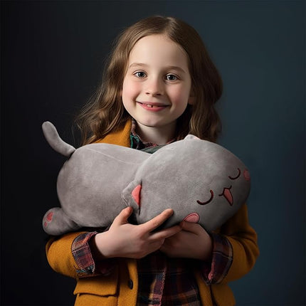 AFAN Cat Stuffed Animals Plush Cute Soft Cat Plush Pillow Toys Kawaii Plushies Room Decor Gifts for Kids Girls Boys (Squinted Eyes, Grey, 13.7 Inch)