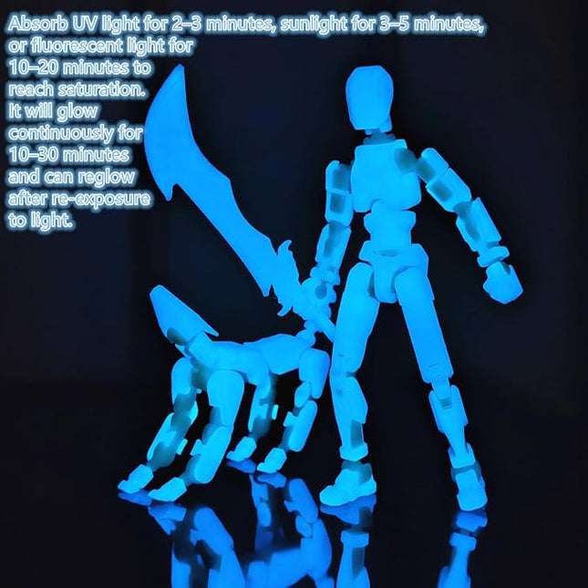 T13 Action Figures (Grow in The Dark Blue) Titan 13 Action Figures T13 3D Action Figure Set Already Assembled Dummy 13 Nova T-13 Robot 3D Printed Multi-Jointed Movable Toy (Blue Blue + Dog)