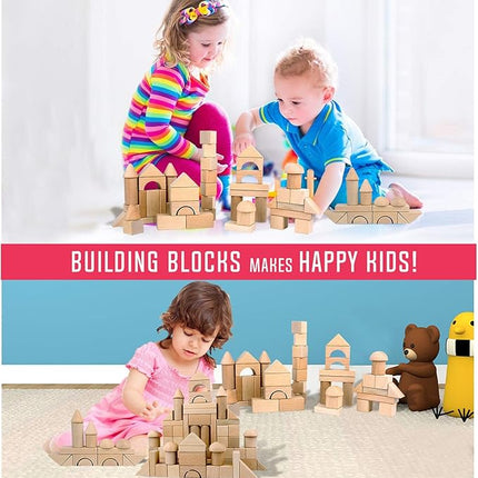 Wooden Building Blocks Set for Kids - Stacker Stacking Game Construction Toys Set Preschool Colorful Learning Educational Toys - Geometry Wooden Blocks for 3+ Year Old Boys & Girls