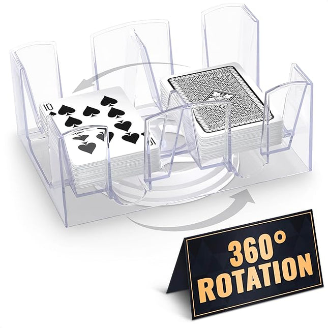 Canasta Card Holder - 6 Deck Plastic Revolving Card Game Holder Playing Cards Tray Rotating 360° Organizes Multiple Decks for Canasta, Poker and More | Lightweight, Durable with Smooth Rotation