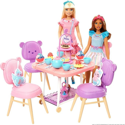Barbie Tea Party Playset for Preschoolers, My First Tea Party Playset and Accessories, Preschool Toys and Gifts, Tea Party with 18 Storytelling Pieces, Two Plush Items, from 3 Years, HMM65