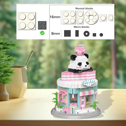 Street View Cake Shop Mini Building Blocks,1013 Pieces Cute Panda Animal Micro Building Sets,Simulation Architecture Construction Toy,Creative Gifts for Adults Teens