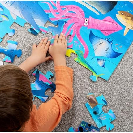 Crocodile Creek 36-Piece Jigsaw Floor Puzzle - Fun Floor Puzzles for Kids Ages 3-5 - Heavy-Duty Shaped Box for Storage - Shark Reef - 24" W x 18" H Finished