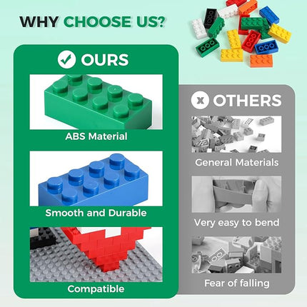 500 Piece Classic Building Bricks and 1 Gray Baseplate, 2x4 Bricks Bulk Creative Building Toys, Blocks Bulk for Kids Ages 6+, 7 Colors(Samll Bricks, 1.25x0.62x0.47 in)