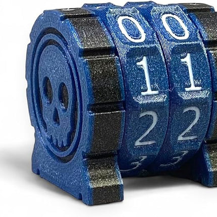 Life Counter Health Tracker for Board Games, TTRPGs, and Card Games with Skull Symbol, Compatible with MTG, 2 Blue Wheels with White Numbers