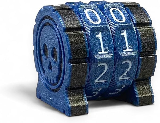 Life Counter Health Tracker for Board Games, TTRPGs, and Card Games with Skull Symbol, Compatible with MTG, 2 Blue Wheels with White Numbers