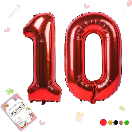 Smlpuame 1pc Red Balloon, 40 Inch Number 10 Foil, for Birthday, Anniversary, Wedding Decorations