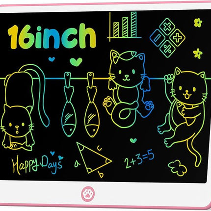 Hockvill LCD Writing Tablet for Kids 16 Inch, Toys for Girls Boys Drawing Pad for 3 4 5 6 7 Year Old Kids Toys, Easter Basket Stuffer for Kids, Toddler Doodle Board Travel Essentials - Pink