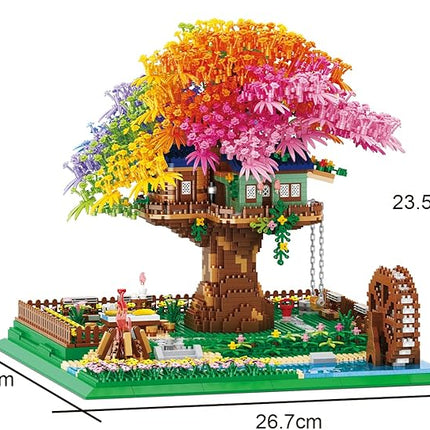 Rainbow Flowers Building Block with Light,Sakura Cherry Blossom Bonsai Tree House Construction Set,4451 PCS Mirco Blocks Architecture for Adults and Teens