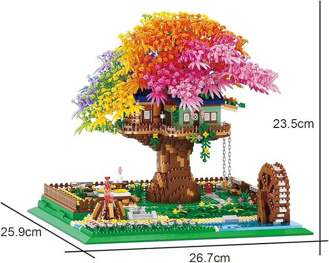 Rainbow Flowers Building Block with Light,Sakura Cherry Blossom Bonsai Tree House Construction Set,4451 PCS Mirco Blocks Architecture for Adults and Teens