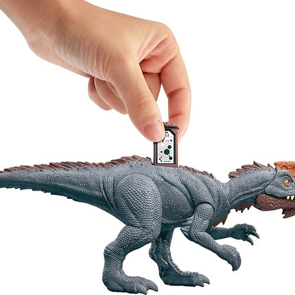Mattel Jurassic World Strike Attack Dinosaur Toy with Single-Strike Action & Movable Joints, Monolophosaurus Action Figure Includes Digital Play