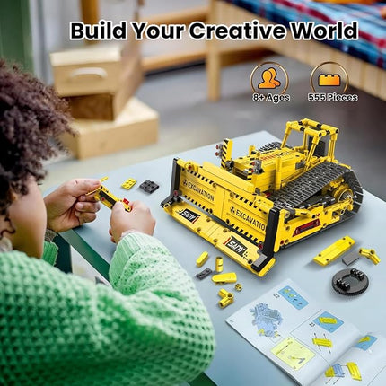 STEM Robot Construction Toys for Kids - Remote-Controlled Excavator Engineering Kit with 555 Pieces, Motor Module, Educational Boys Toys Age 8-10, Science Kits for Kids Age 8-12